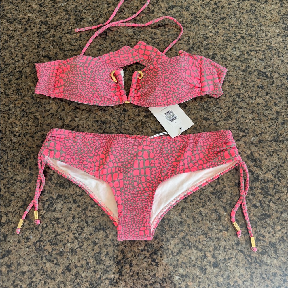 OndadeMar Gold Snake Pink and Gray print Bikini swimwear Set swimsuit S NWT